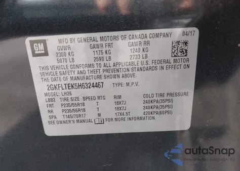 2017 GMC Terrain Sle-2 z USA, uszkodzony, nr VIN 2GKFLTEK5H6324467